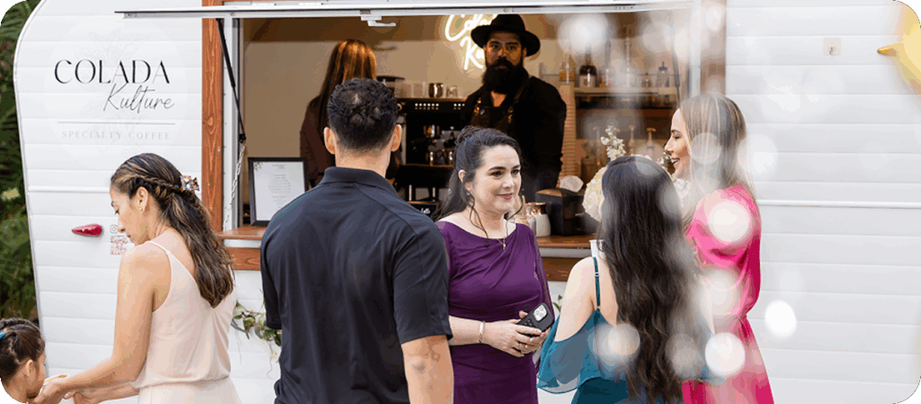 Coffee trailer serving large wedding crowd