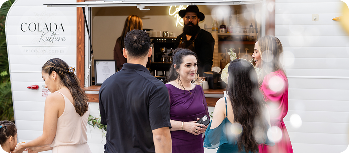 Coffee trailer serving large wedding crowd