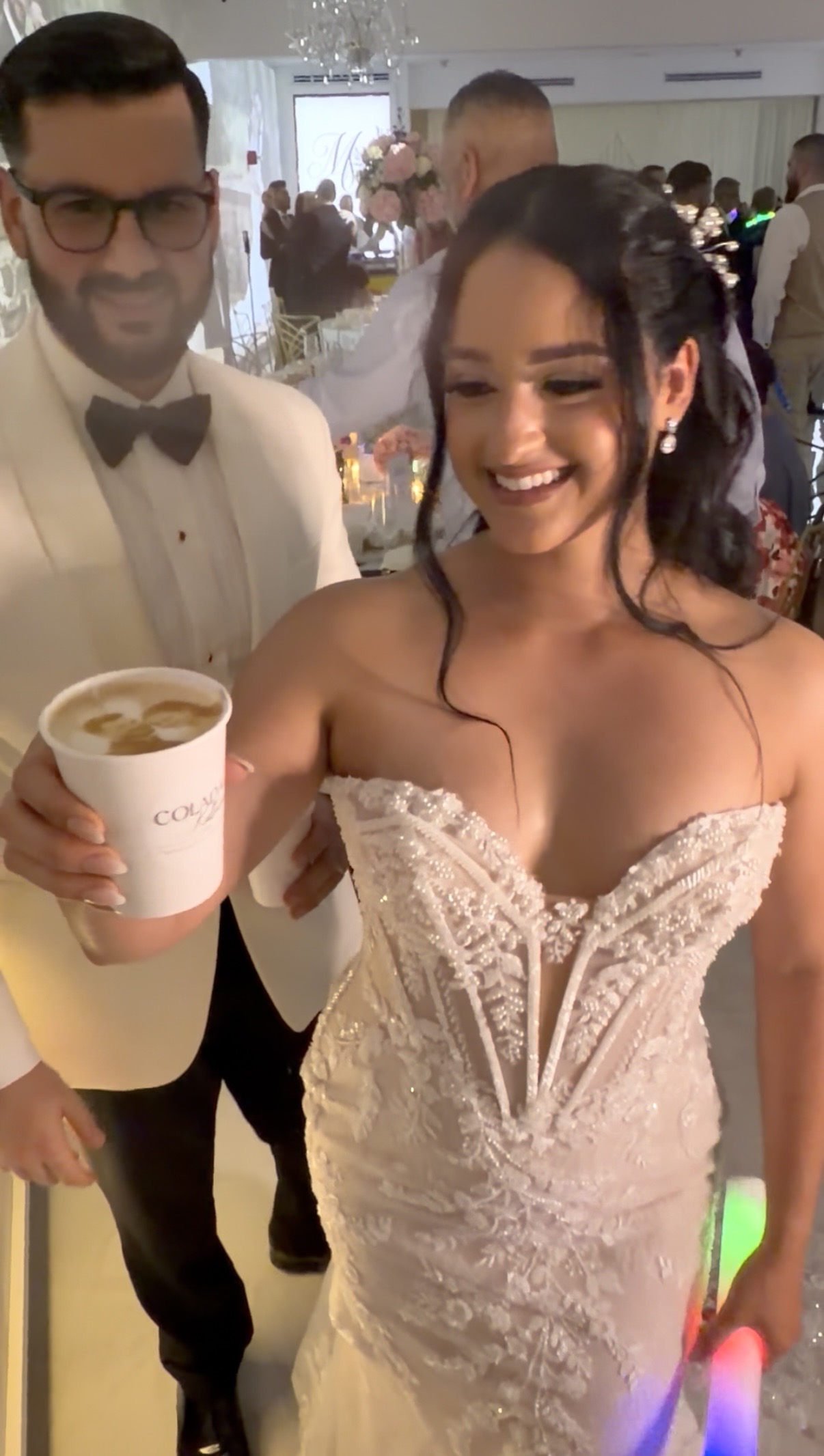Customized latte art for wedding coffee cart